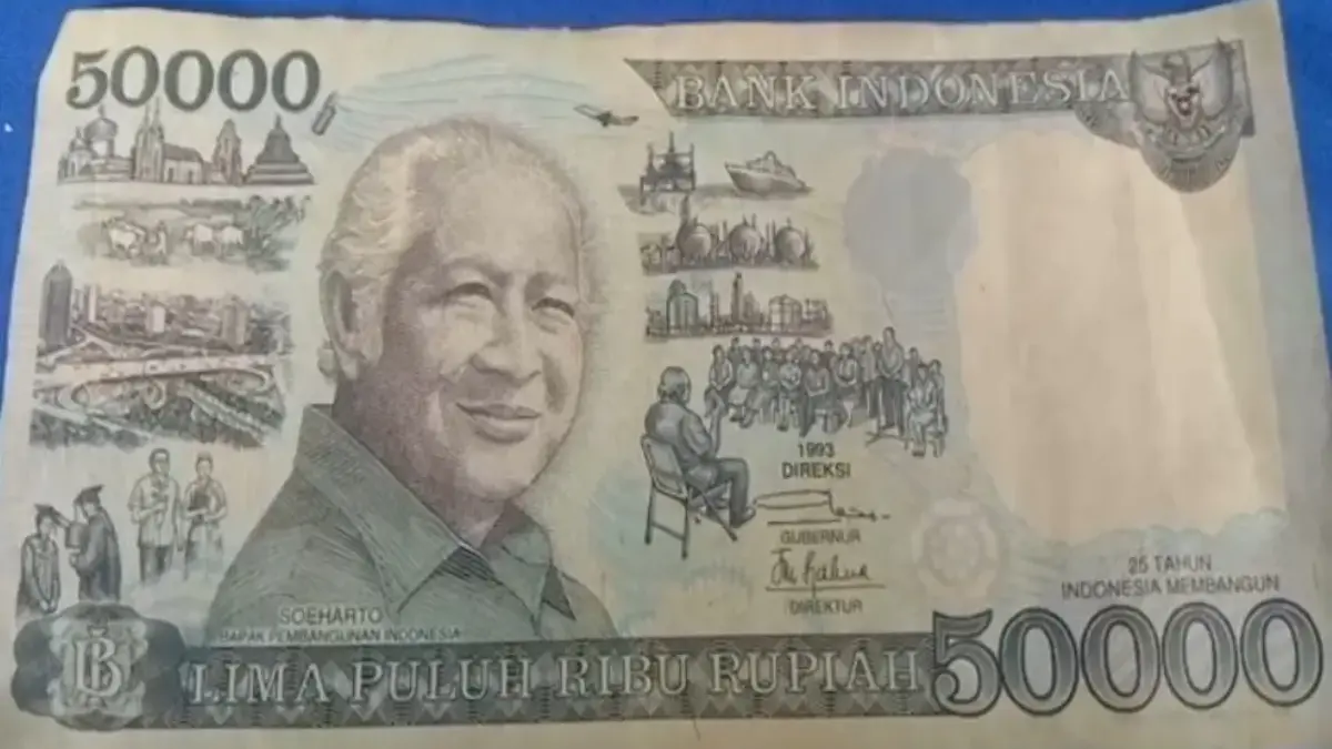 uang lawas Rp50 ribu gambar Presiden Soeharto