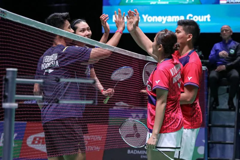 Praveen/Melati melawan Dejan/Gloria di babak pertama All England 2023.