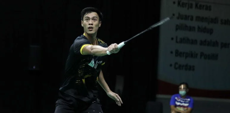 Shesar Hiren Rhustavito Tunggal Putra Indonesia di Swiss Open 2023.