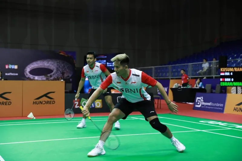 Ganda putra Indonesia Pramudya Kusumawardana/ Yeremia Erich Yoche Yacob Rambitan akan tantang The Daddies di All England 2023. Sumber Foto: ANTARA/HO-PP PBSI