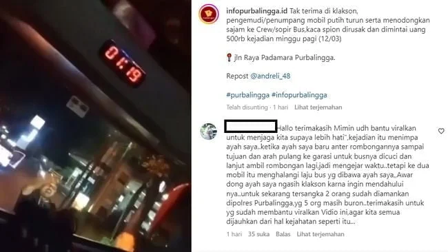 Viral Pemobil Acungkan Sajam ke Sopir Bus Purbalingga