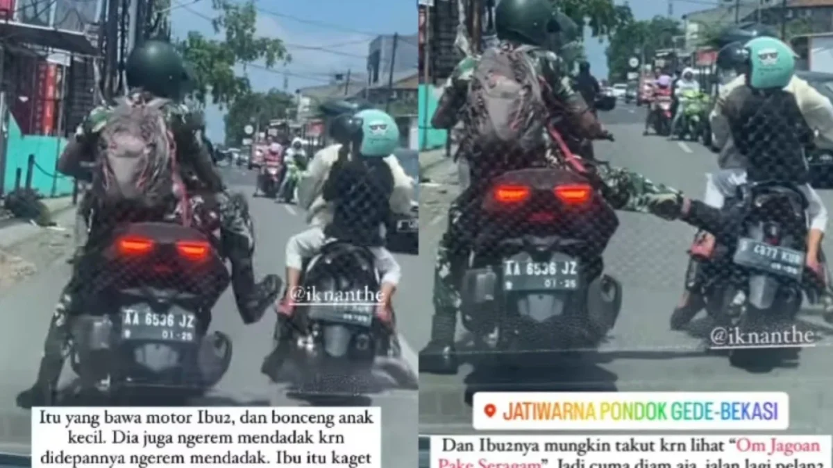 Oknum TNI Tendang Motor Ibu-ibu Minta Maaf