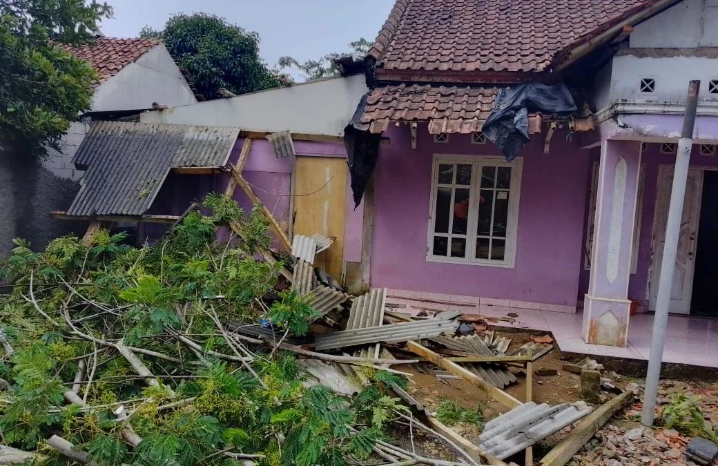 Hujan Deras, Dua Pohon Tumbang Timpa Rumah Warga di Jampangtengah.