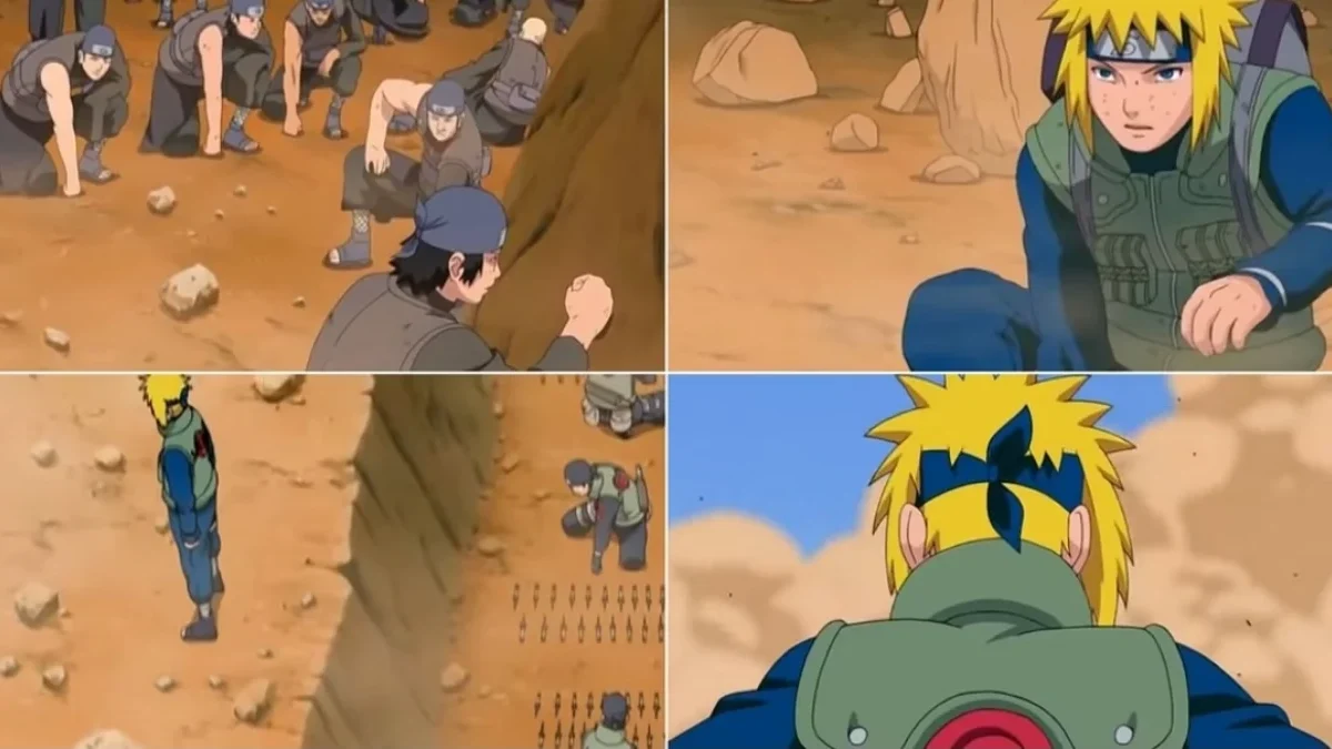 Momen anime Naruto Shippuden perlihatkan Minato melawan pasukan shinobi Iwagakure.