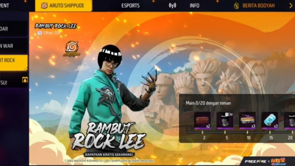 Tampilan Item Rambut Rock Lee Free Fire.