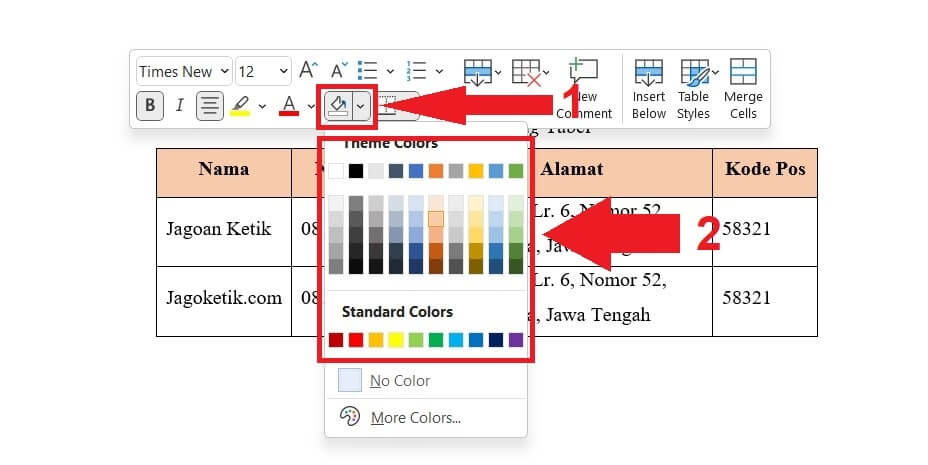 Cara Mewarnai Tabel di Word