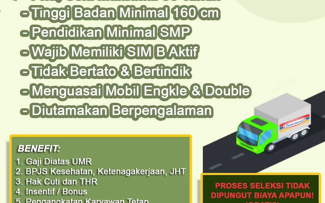 Lowongan Kerja Driver Indomaret Terbaru. Bisa Untuk Lulusan SMP!