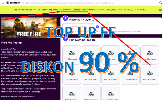 Top Up FF Diskon 90, Dapatkan 1000 Diamond FF Harga 14 Ribuan!