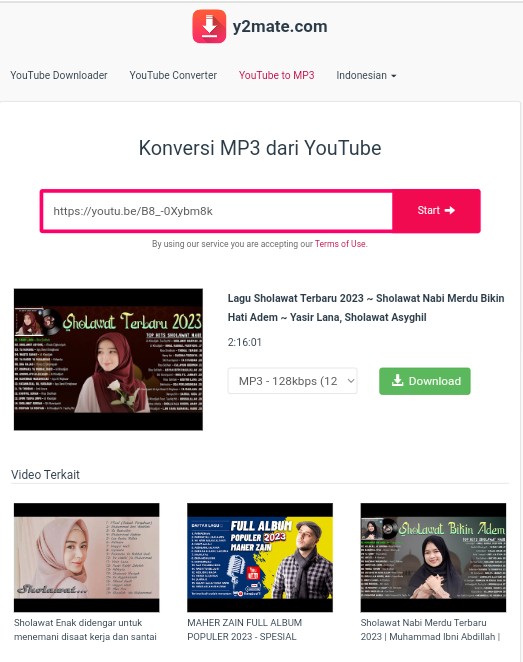 Y2mate : Situs untuk Download MP3 Sholawat