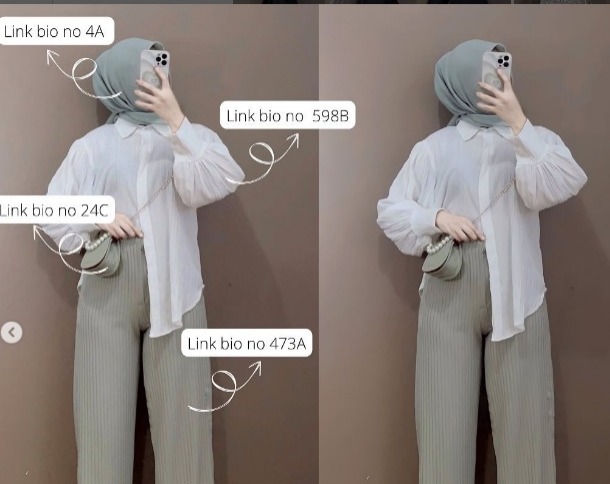 Outfit untuk lebaran, baju yang cocok untuk celana hijau