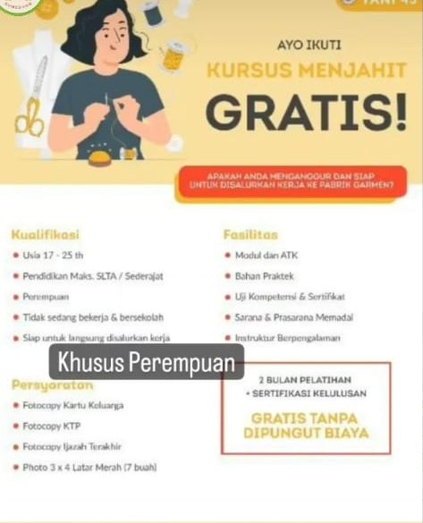 Dibutuhkan Segera, Gratis! Lowongan Pelatihan Kursus Menjahit di LPK Yani 43 Sumedang Bagi yang Siap Bekerja