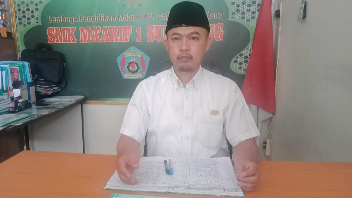 BERI KETERANGAN: Kepala Sekolah Ma'arif 1 Sumedang, Yusuf Shaeful Rohman SAg. Saat memaparkan Kelulusan dan PPDB untuk tahun ajaran 2023 - 2024 baru - baru ini.