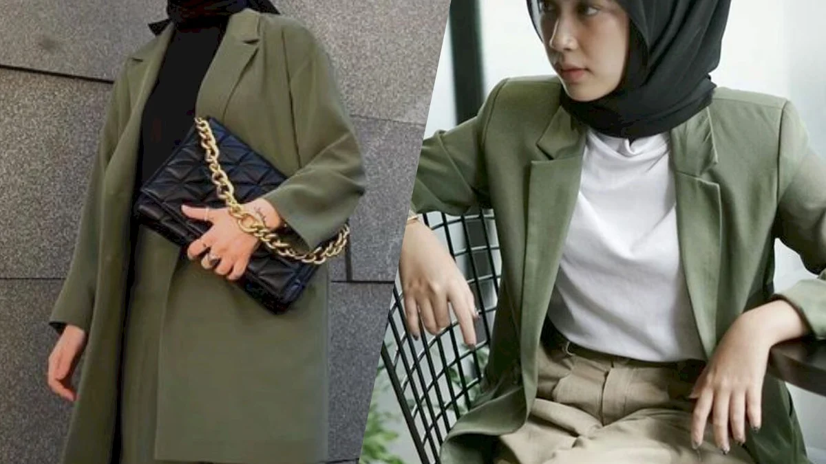 OOTD Jilbab yang Cocok Dengan Baju Blazer Warna Army, Tips Jitu Terlihat Classy!