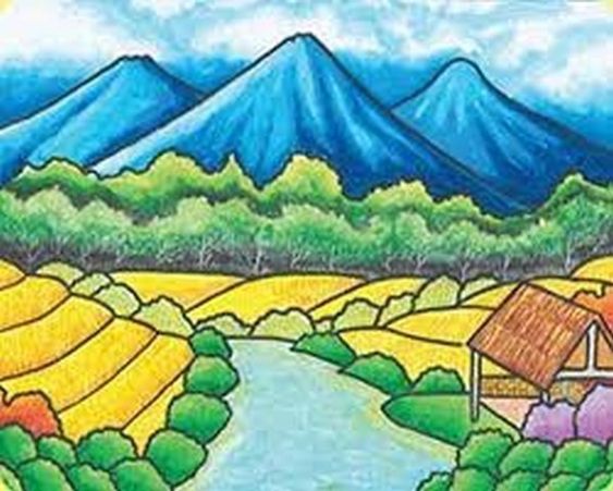 Gambar Pemandangan Gunung dan Sawah yang Mudah Cocok Untuk Anak SD!