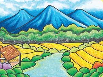 Cara Gambar Pemandangan Gunung dan Sawah Mudah Untuk PR Sekolah