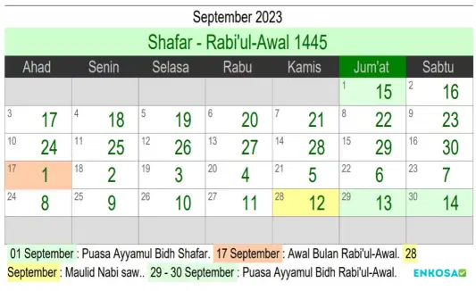 Kalender Islam bulan September 2023 Berserta Jadwal Puasanya