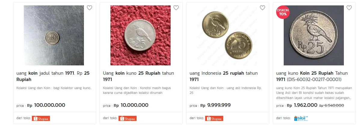 Berapa Harga Dari Uang Koin 25 Rupiah Tahun 1971