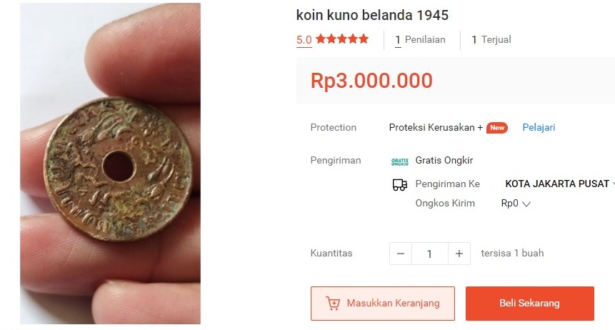 WOW Harga 10 Koin Nederlandsch Indie 1945 1c Asli Sebanding dengan Motor PCX?