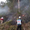 MEREBAK: Petugas berusaha memadamkan api yang menyebabkan kebakaran lahan dan hutan, di Dusun Nangtung, Desa Ciherang Kecamatan Sumedang Selatan, baru-baru ini.