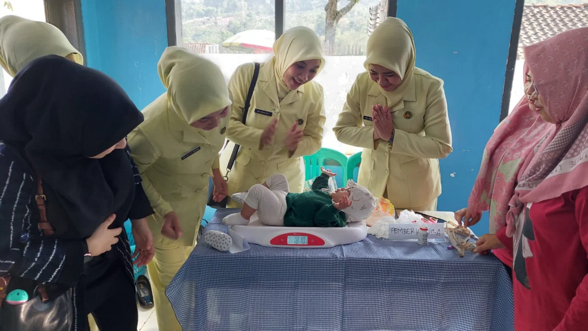 ANTUSIAS: Ketua IAD Sumedang, Riska Roy dan Ketua Sosbud IAD Sumedang, Ida Warlinda S Kep Ners, pada kegiatan Baksos di Posyandu Merpati 1 Desa Margamekar, kemarin.