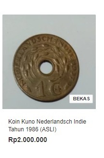 Harga Koin Nederlandsch Indie 1945 1c Asli: Laku Jutaan per Kepingnya?
