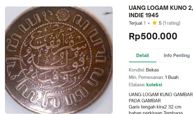 Jangan Dibuang! Ternyata Segini Harga Uang Koin Nederlandsch Indie Tahun 1945