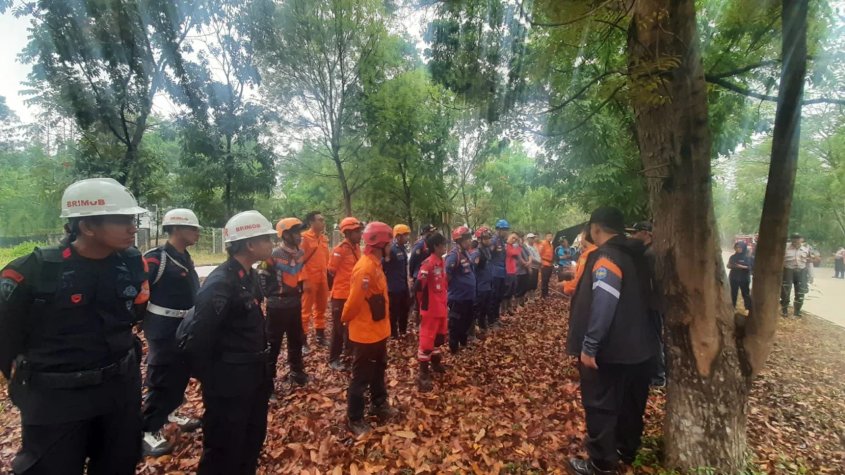 BEJIBAKU: Penjabat Kepala Desa Cimanggung, Kecamatan Cimanggung, Ai Toyaidah, turun tangan dalam upaya memadamkan api kebakaran hutan Kareumbi Patambon, baru-baru ini.