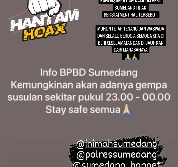 BPBD Sumedang Imbau Warga Tak Terpengaruh Berita HoaxGempa