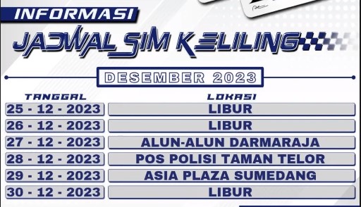 Jadwal SIM Keliling Sumedang 27 28 29 Desember 2023