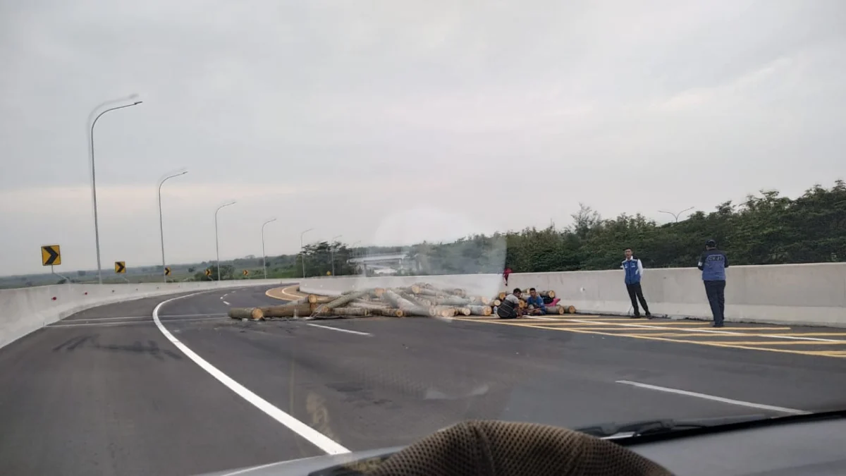 Puluhan Kayu Gelondongan Jatuh di Tol Cisumdawu