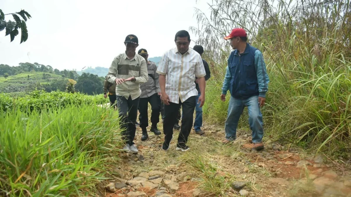 MENINJAU: Pj Bupati Sumedang Yudia Ramli mengecek kondisi jalan Cisoka-Cibugel, baru-baru ini.