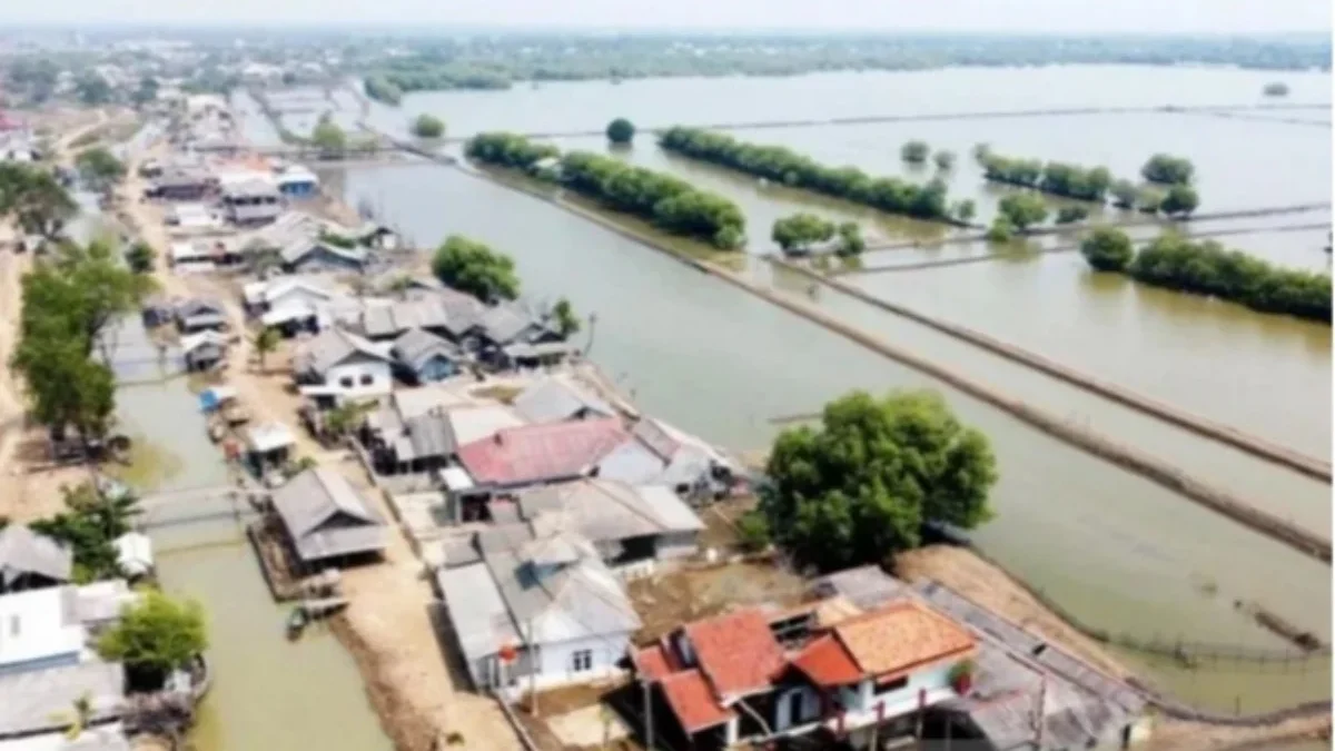 Foto udara permukiman warga Muaragembong, Kabupaten Bekasi, Jawa Barat. Foto/ANTARA