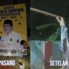 Kolase foto baliho kandidat Pilkada Kota Tasikmalaya H M Yusuf saat pemasangan dan setelah dirusak