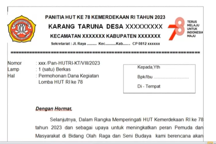 Contoh proposal Hut Kemerdekaan ke -79 2024