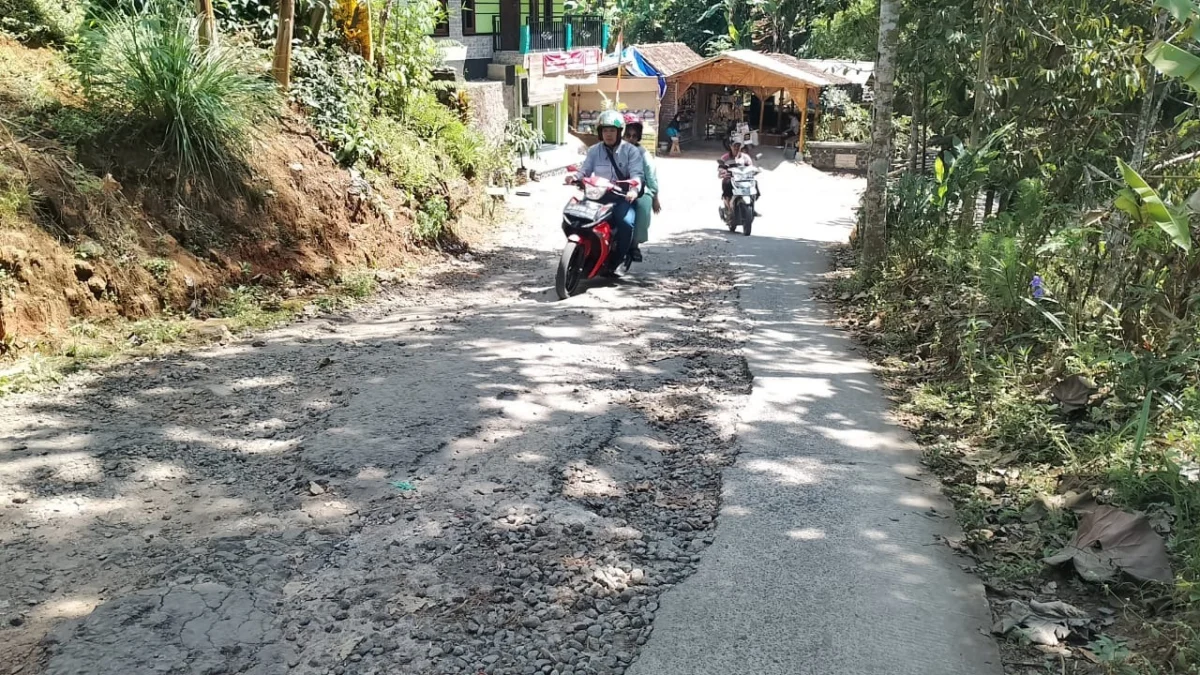 NAIK MOTOR: Salah seorang pengguna jalan yang melintas di jalan Kampung Joglo Desa Margamukti, Rabu (7/8).NAIK