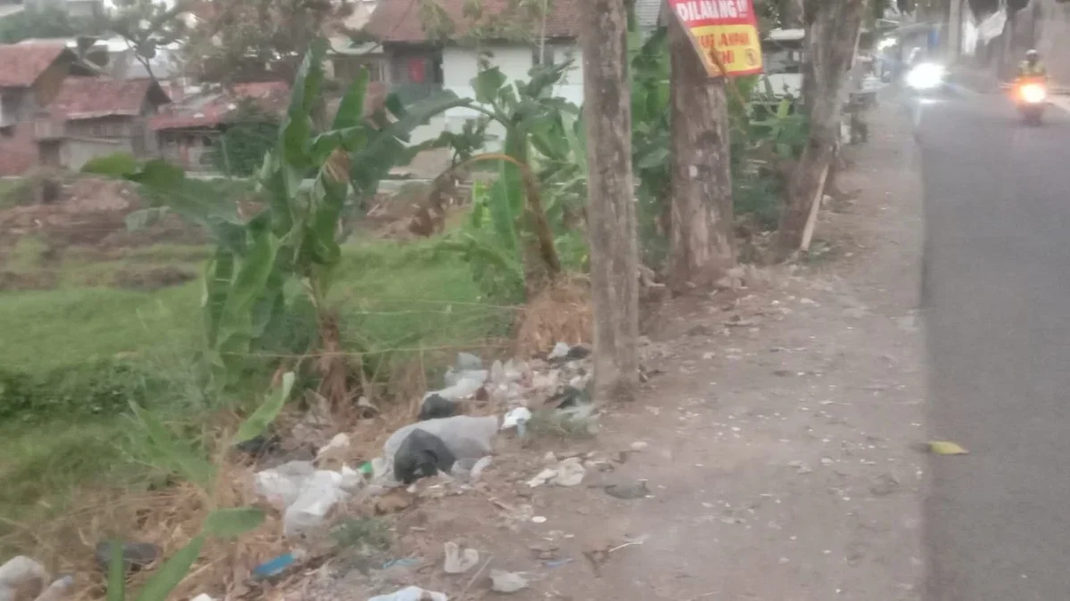 MENGGANGGU: Sampah yang berserakan di jalan Jatihurip, Kecamatan Sumedang Utara yang menimbulkan bau tidak sed