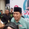 PROGRAM: Kiai Acep Adang Ruhyat saat diwawancara awak media seusai menghadiri konsolidasi pemenangan PKB di Ge