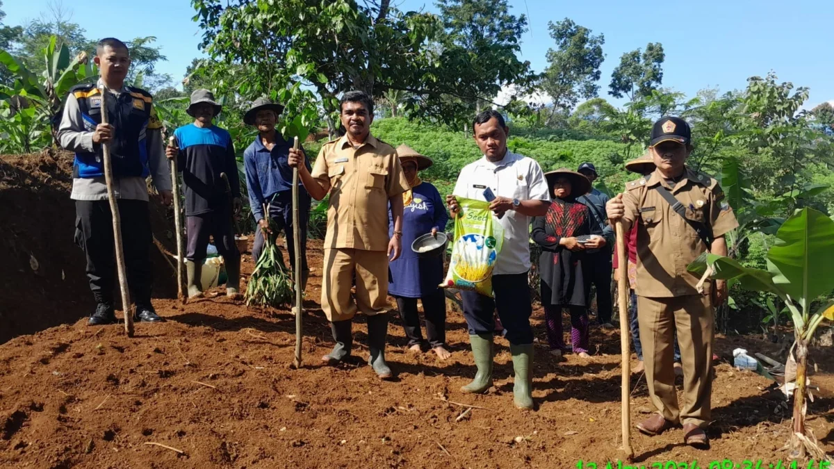 BERSAMA: Sejumlah apparat pada saat kegiatan penanaman bibit padi gogo digelar di Desa Tanjungmedar, Kecamatan