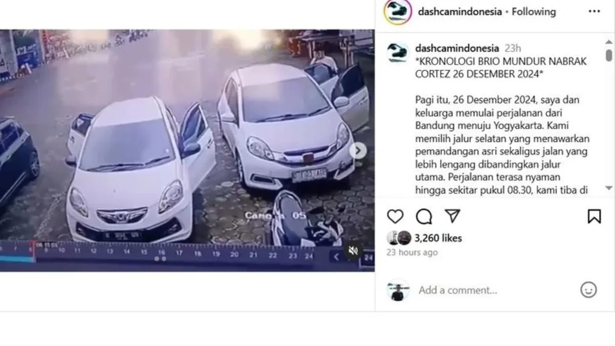 Sebuah video Honda Brio yang menabrak Wuling Cortez saat mundur di area parkir SPBU viral di media sosial