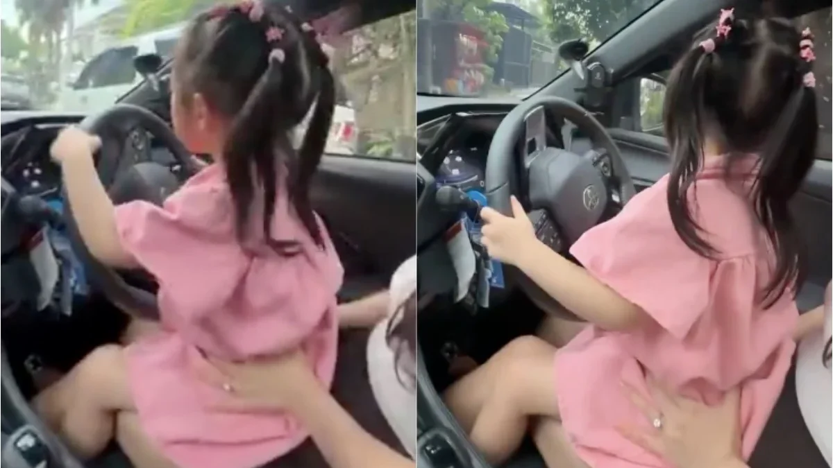 Video Viral Seorang Wanita Memangku Putrinya yang Sedang Menyetir Mobil