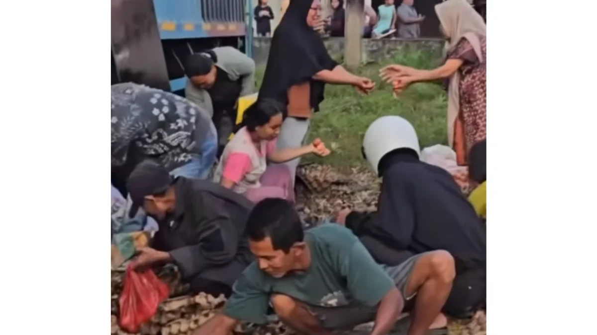 Aji Mungpung, Warga Berbondong-bondong Pungut Telur Dari Mobil Pikap yang Alami Kecelakaan