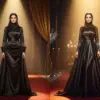 Edit Foto Wanita Berhijab Pakai Gaun Satin Hitam Elegan dengan Sentuhan AI