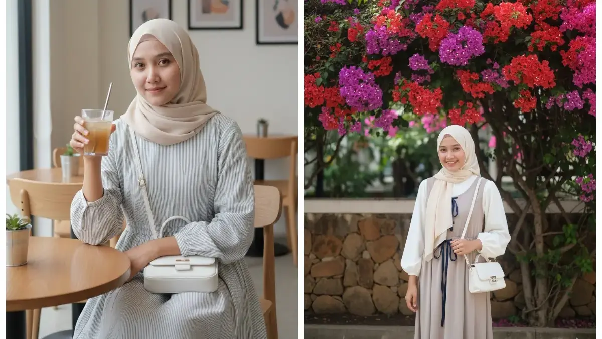 Kumpulan Prompt Edit Foto Cewek Berhijab Dari Nuansa Estetik di Cafe Sampai di Taman Bunga Bougenville