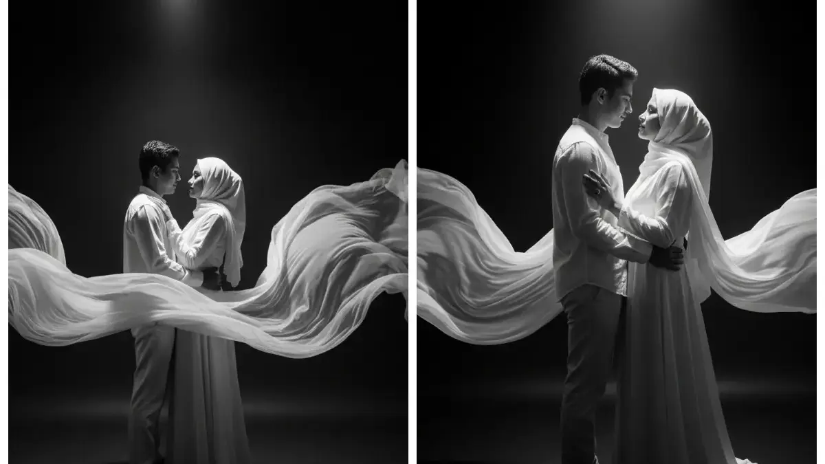 Romance in Monochrome: Prompt Edit Foto Pasangan Dengan Nuansa Romantis Hitam Putih