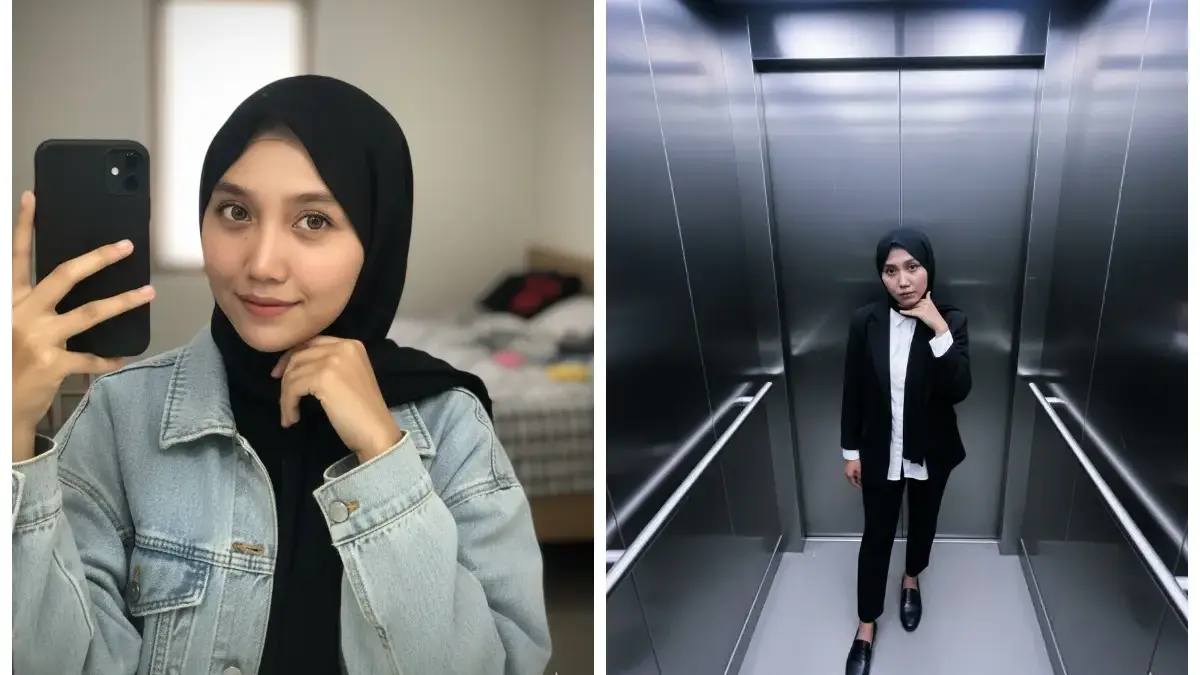 Eksperimen Foto Hijab dengan Sentuhan AI: Dari Foto Selfie hingga Sinematik di Dalam Lift
