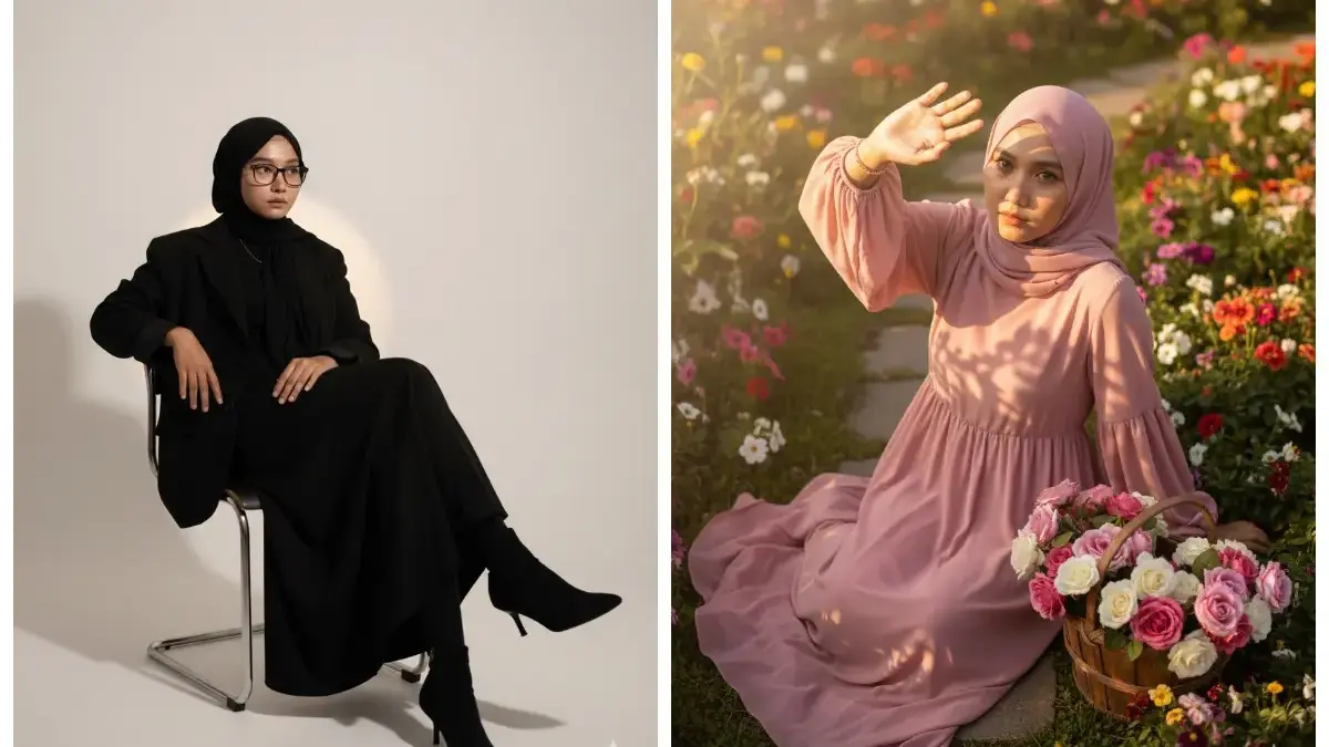 Ragam Prompt Edit Foto Hijaber Dari Pose Aesthetic di Taman Hingga Gaya Elegan di Studio