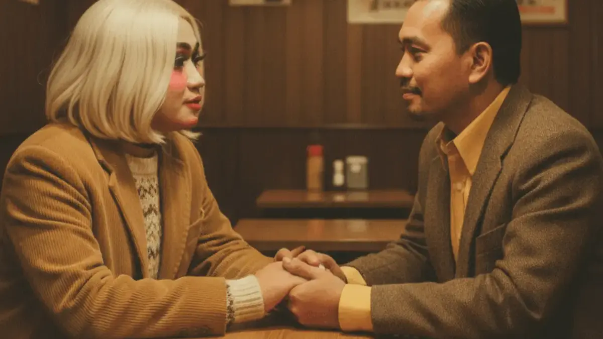 Edit Foto Romantis Retro Vintage Couple di Café Klasik, Hasil Estetik ala Studio