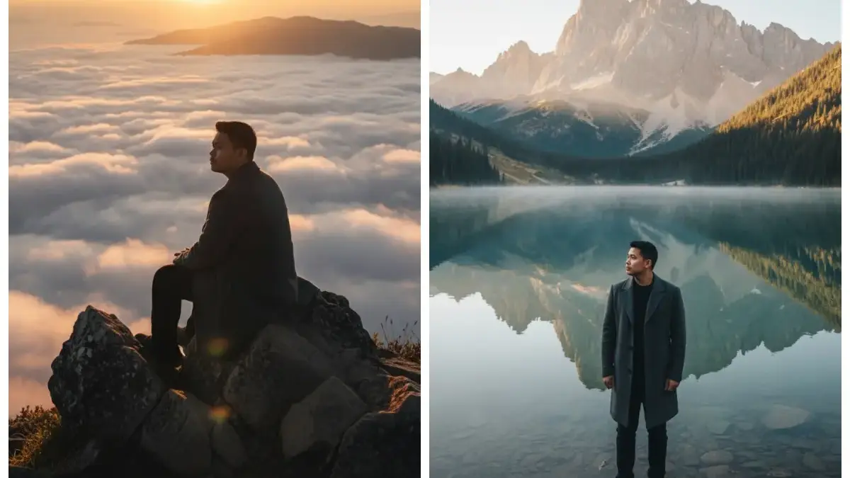 Edit Foto Melihat Sunrise di Puncak Gunung dengan Gemini AI:  10 Ide Prompt Bertema Hiker