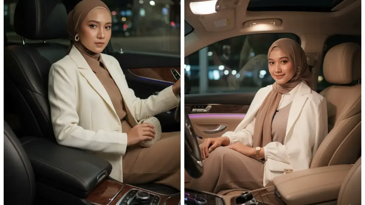 Kelas! Ini 5 Prompt AI Edit Foto Cewek Berwibawa di Dalam Mobil Mewah