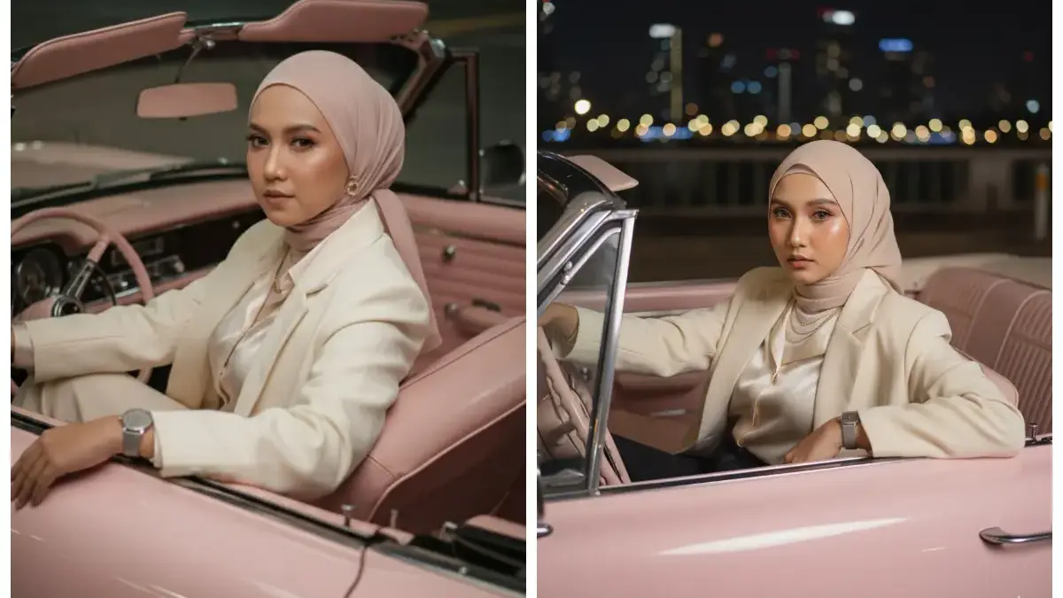 Anti Mokondo! Ini 5 Prompt Edit Foto Cewek Berkelas dan Berwibawa di Atas Mobil Pink Mewah
